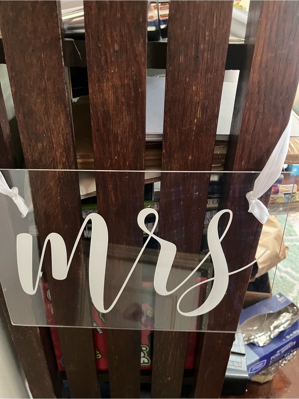 White Satin Ribbon Sash “Mr” & “Mrs” Chair Signs for Celebrations - White